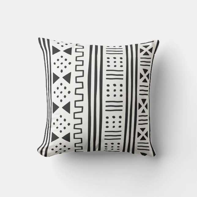 Weißer Afrikaner MudCloth des Schwarz-| inspiriert Kissen (Vorderseite)