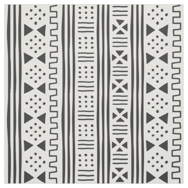 Weißer Afrikaner MudCloth des Schwarz-| Stoff (Muster)