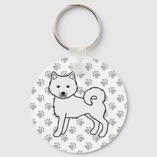 Weißer Alaskan Malamute Süßer Cartoon-Hund & Pfote Schlüsselanhänger