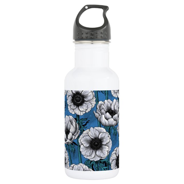 Weißer Anemongarten Edelstahlflasche (Vorderseite)