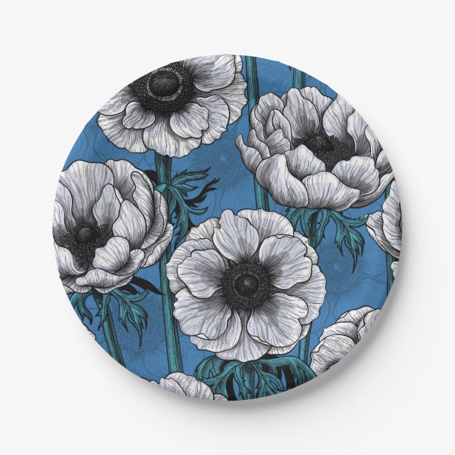 Weißer Anemongarten Pappteller (Vorderseite)