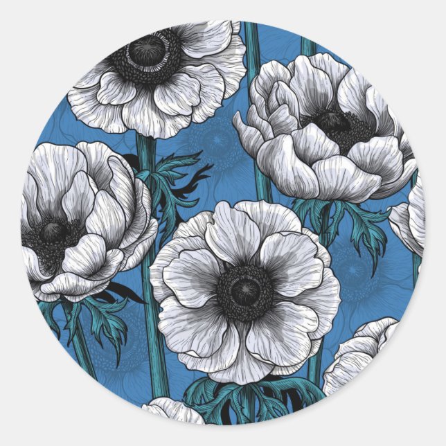 Weißer Anemongarten Runder Aufkleber (Vorderseite)