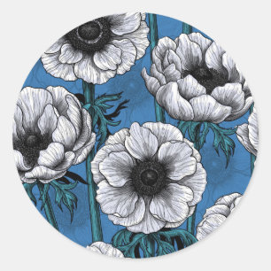 Weißer Anemongarten Runder Aufkleber