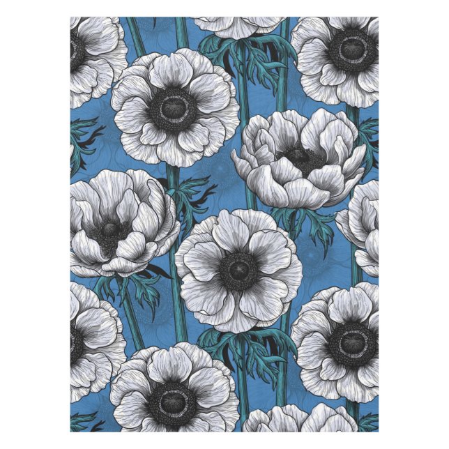 Weißer Anemongarten Tischdecke (Vorderseite)