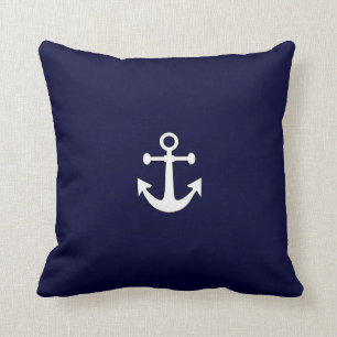 Weißer Anker auf einem Navy Throw Kissen