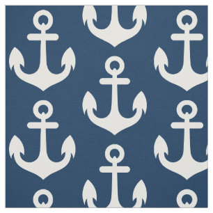 Weißer Anker auf Navy Blue Background Pattern Stoff