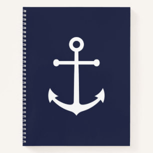 Weißer Anker auf Navy Blue Notizbuch