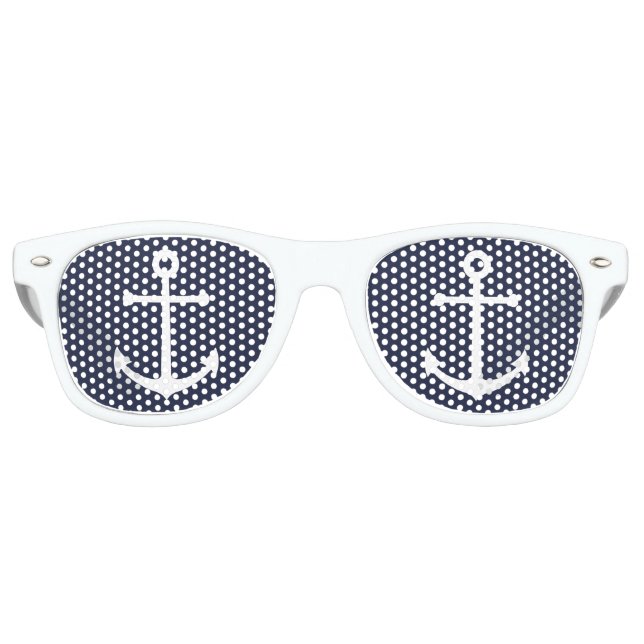 Weißer Anker auf Navy Blue Partybrille (Vorderseite)