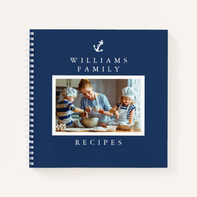 Weißer Anker auf Rezept für Blaues Foto Notizbuch (Vorderseite)