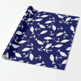 Weißer Anker Blauer Hintergrund Captain Sea Fish Geschenkpapier
