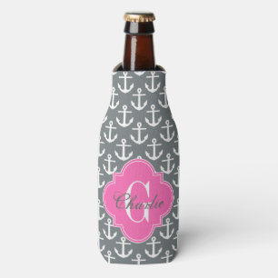Weißer Anker, Hot Pink 1I Name Monogram Flaschenkühler