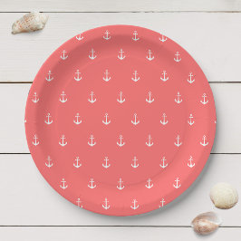 Weißer Anker mit bearbeitbarer Hintergrundfarbe Pappteller