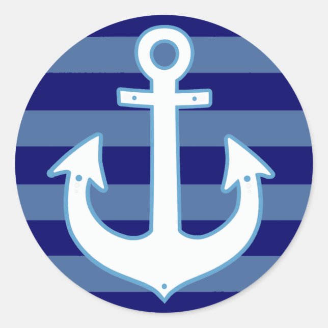 Weißer Anker und blaue Streifen Runder Aufkleber (Vorderseite)