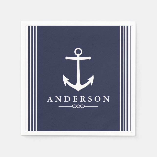 Weißer Anker und Navy Blau | PERSONALISIERT Serviette (Vorderseite)