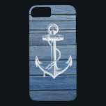 Weißer Anker und Vintages blaues Holz title_seo2<br><div class="desc">Ein weißer Anker und Vintagen verblaßten blauen hölzernen Platten. Ein populärer Entwurf auf hölzernem Beschaffenheitshintergrund. Das perfekte einzigartige Geschenk für jede Gelegenheit</div>