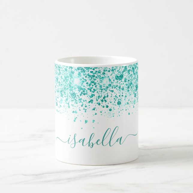 Weißer aquamariner Glitzer, türkisgrüner türkisfar Kaffeetasse (Mittel)