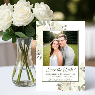 Weißer Aquarell Boho Chic Floral Foto Hochzeit Save The Date