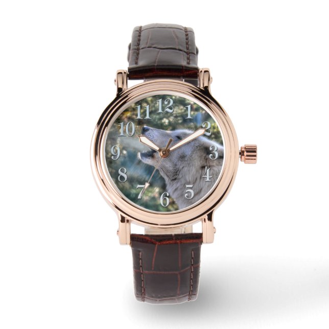 Weißer arktischer Wolf heulend im Winter Wildlife  Armbanduhr (Vorderseite)