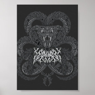 Weißer Art Deco Serpent Ornamentale Cobra-Grafik Poster