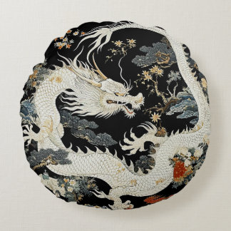 Weißer Asiatischer Drache-Rundwurfkissen Rundes Kissen