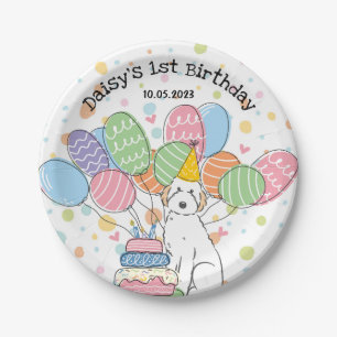 Weißer Aussiedoodle-Birthday-Party-Teller Pappteller