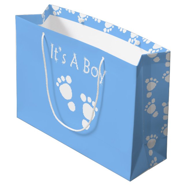 Weißer Babyfuß - es ist eine Große Geschenktüte (Rückseite Schrägansicht)