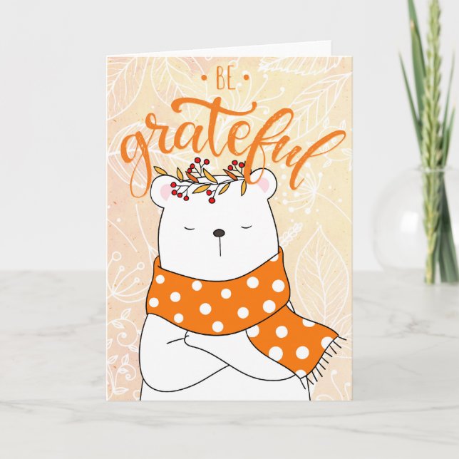 Weißer Bär mit Orange Scarf - Seien Sie dankbar Karte (Vorderseite)