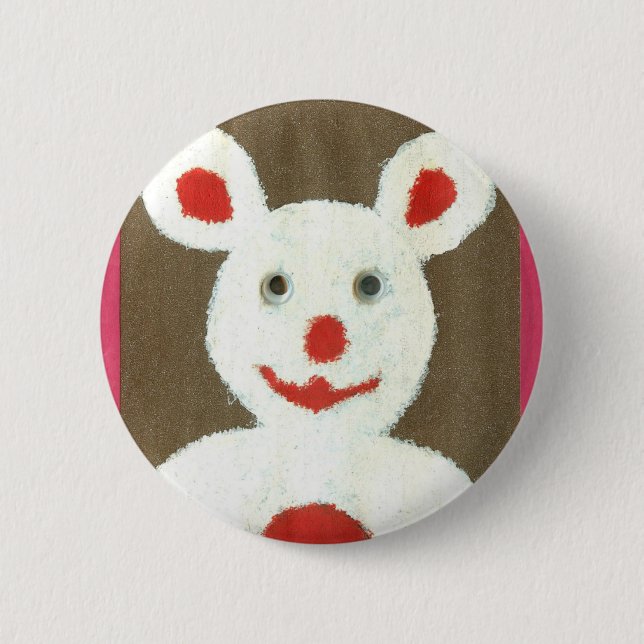 Weißer Bär mit Roter Nase, Mund und Ohren (Santa) Button (Vorderseite)