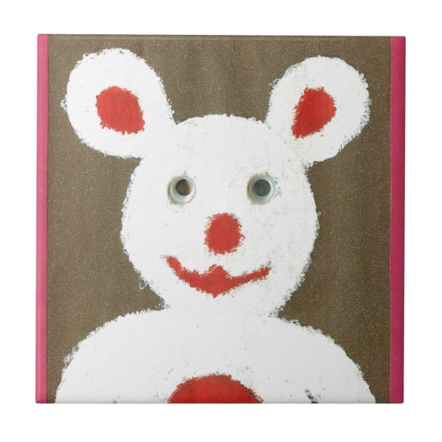 Weißer Bär mit Roter Nase, Mund und Ohren (Santa) Fliese (Vorderseite)