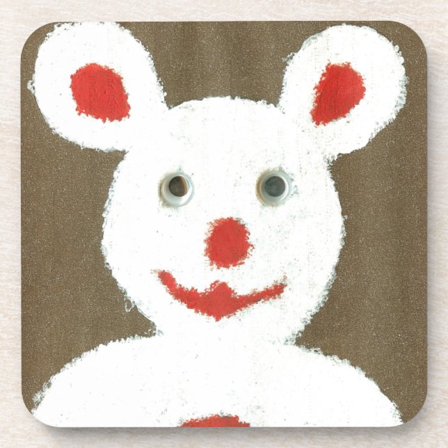 Weißer Bär mit Roter Nase, Mund und Ohren (Santa) Getränkeuntersetzer (Vorderseite)