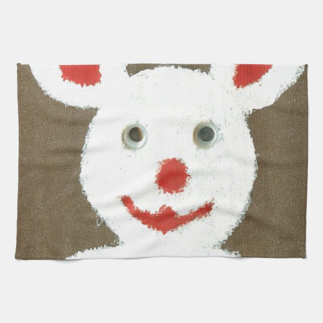 Weißer Bär mit Roter Nase, Mund und Ohren (Santa) Handtuch (Horizontal)