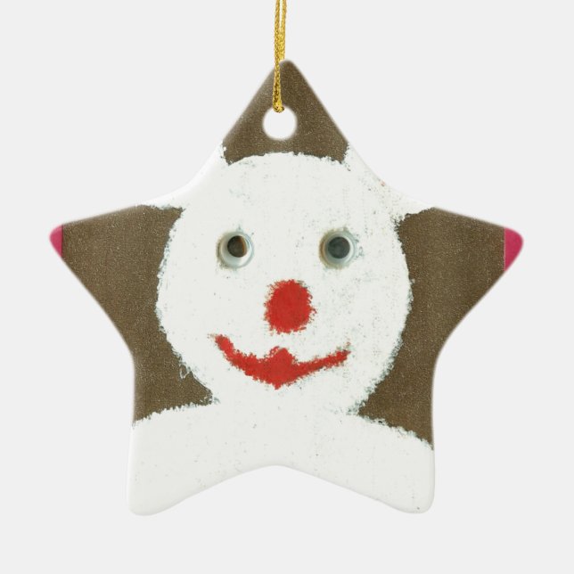 Weißer Bär mit Roter Nase, Mund und Ohren (Santa) Keramikornament (Vorne)