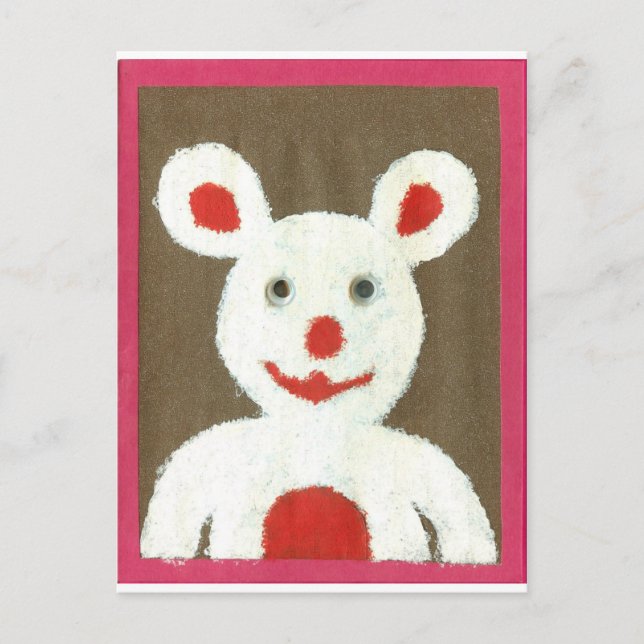 Weißer Bär mit Roter Nase, Mund und Ohren (Santa) Postkarte (Vorderseite)