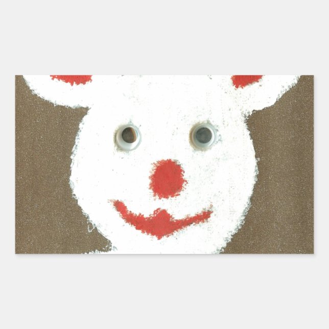 Weißer Bär mit Roter Nase, Mund und Ohren (Santa) Rechteckiger Aufkleber (Vorderseite)