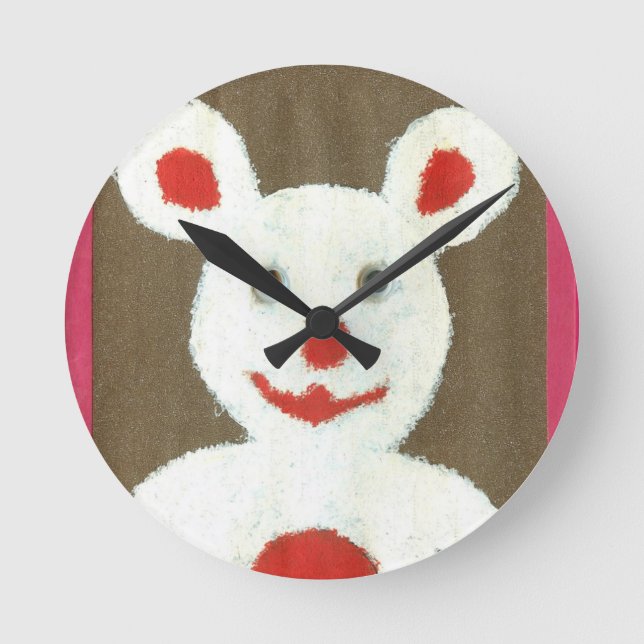 Weißer Bär mit Roter Nase, Mund und Ohren (Santa) Runde Wanduhr (Vorderseite)