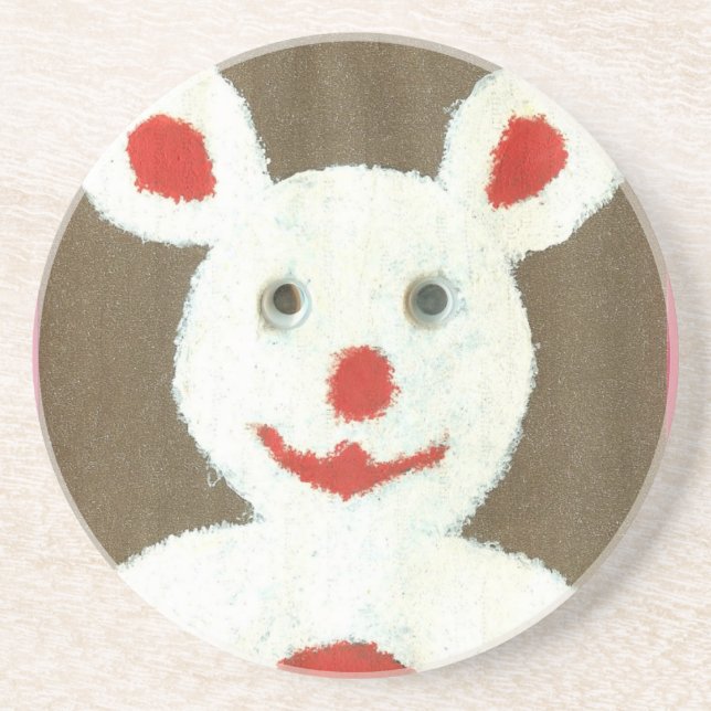 Weißer Bär mit Roter Nase, Mund und Ohren (Santa) Untersetzer (Vorne)