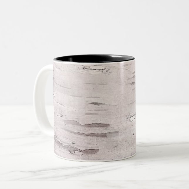 Weißer Birkenbaum Holz Rustikaler Stall Personalis Zweifarbige Tasse (Vorderseite Links)