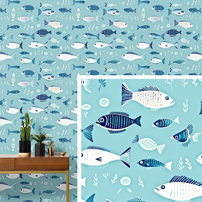 Weißer Blauer Fisch Schwimmen auf Light Aqua Blue Tapete (Von Creator hochgeladen)