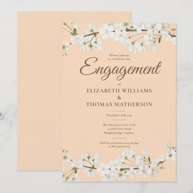 Weißer Blossom florales Engagement Einladung (Vorne/Hinten)