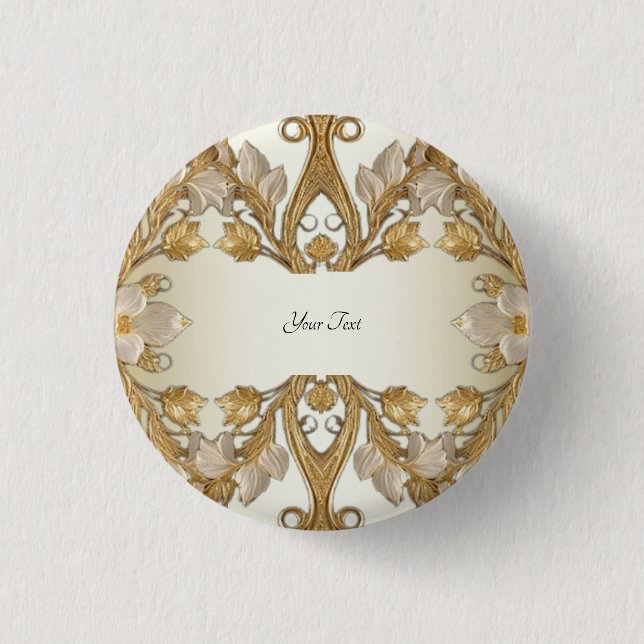 Weißer Blume-Decorations-Gold-Button Button (Vorderseite)