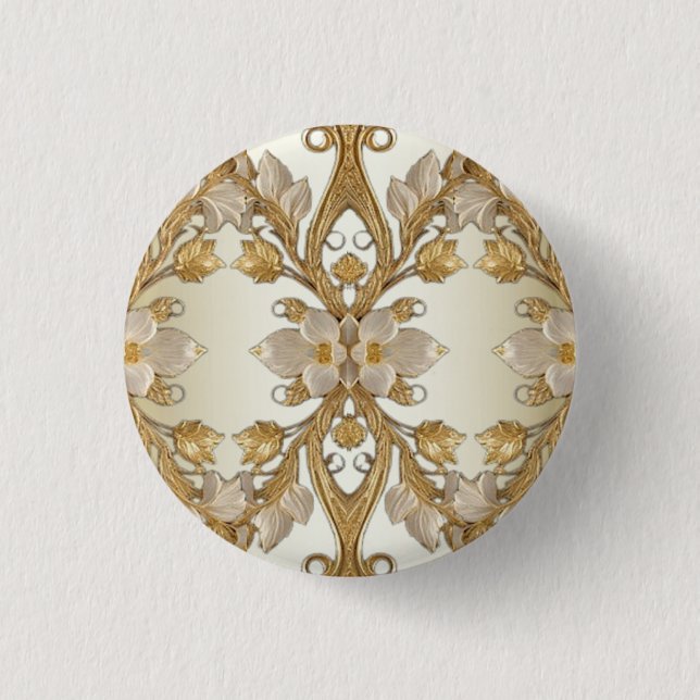 Weißer Blume-Decorations-Gold-Button Button (Vorderseite)