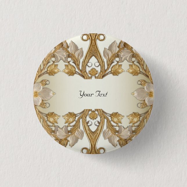 Weißer Blume-Decorations-Gold-Button Button (Vorderseite)