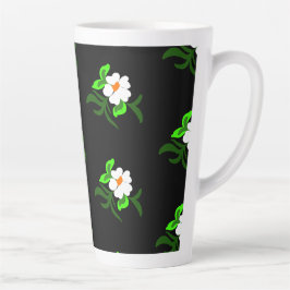 Weißer Blume, schwarzer Hintergrund Aluminiumwasse Milchtasse