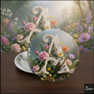 Weißer Blumen-Garten-Monogramm Buchstabe A Button