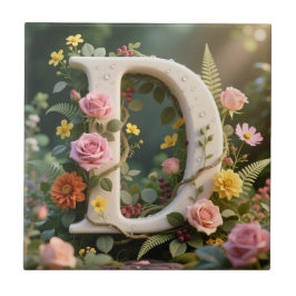 Weißer Blumen-Garten-Monogramm-Buchstabe D Fliese
