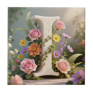 Weißer Blumen-Garten-Monogramm-Buchstabe I Fliese