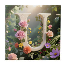 Weißer Blumen-Garten-Monogramm-Buchstabe U Fliese
