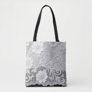 Weißer Blumen-Spitzen-Look Tasche