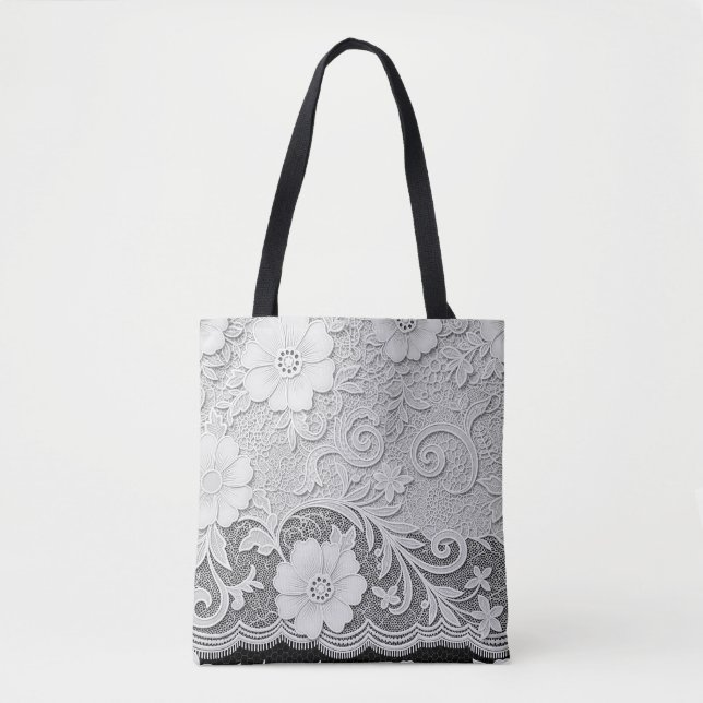 Weißer Blumen-Spitzen-Look Tasche (Vorderseite)