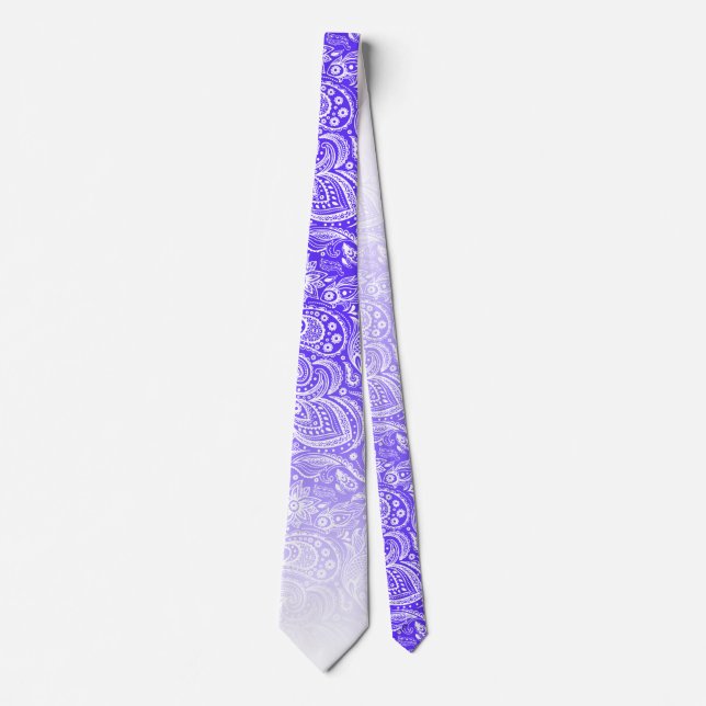 Weißer Blumenpaisley auf blau-weiß fade Krawatte (Vorderseite)